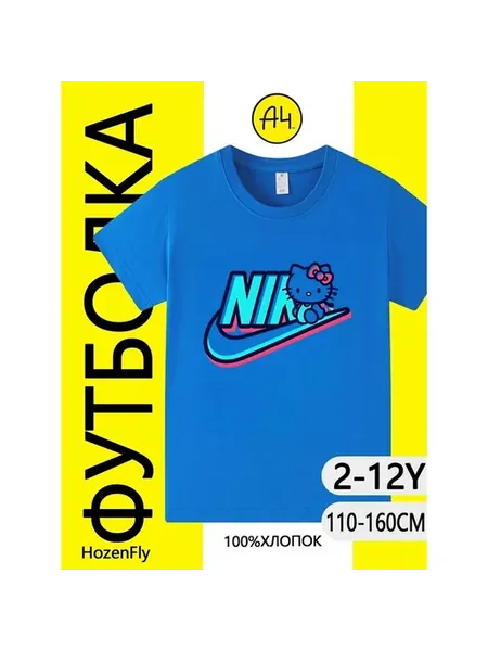 Детская синяя футболка с принтом Хелло Китти