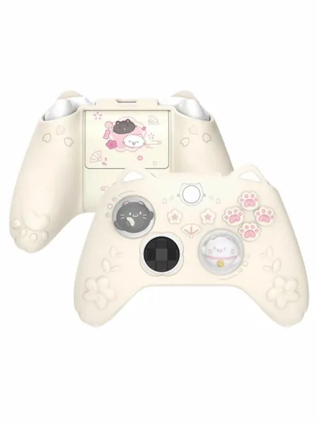 PlayVital Чехол для геймпада Xbox Series X S Core силиконовый, Cherry Blossoms Kitten, антискользящий защитный чехол с накладками на стики, мягкая защита для игр дома и киберспорта