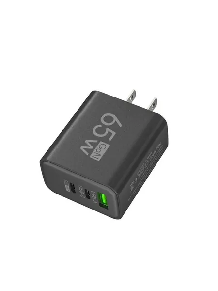 Быстрое настенное зарядное устройство GaN мощностью 65 Вт EU Plug с 3 портами Dual USB C и USB A Портативный адаптер быстрой зарядки для смартфонов, ноутбуков, туристических компаний