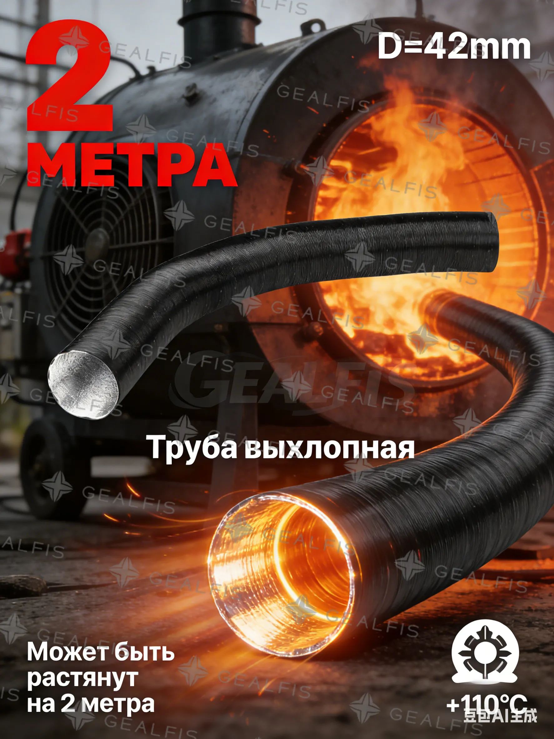 Труба выхлопная, диаметр 42 мм, длина 2000 мм арт.1