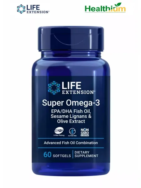 Life Extension Super Omega-3 60 капсул Антиоксидант Супер омега 3 / Рыбий жир, кунжутные лигнаны и экстракт оливок для сердца, сосудов, суставов, мозга / Для взрослых, мужчин и женщин