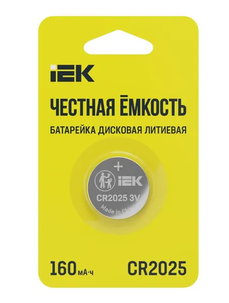 IEK Батарейка CR2025, Li (литиевый) тип, 160 мА•ч, 3 В, 1 шт