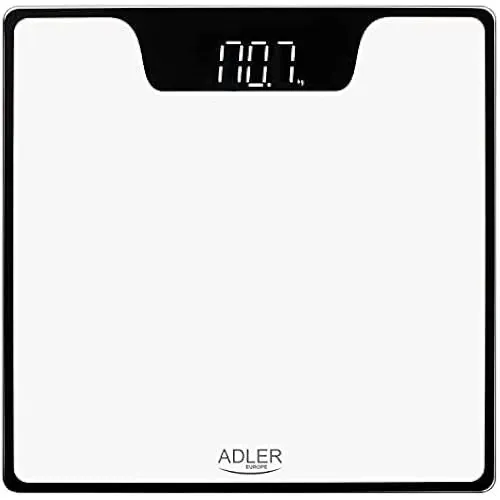 Adler Напольные весы Цифровые AD8174w — Электронные весы для тела с высокоточными датчиками и закаленным стеклом — Контрастный светодиодный дисплей — Батарейки в комплекте — Белый