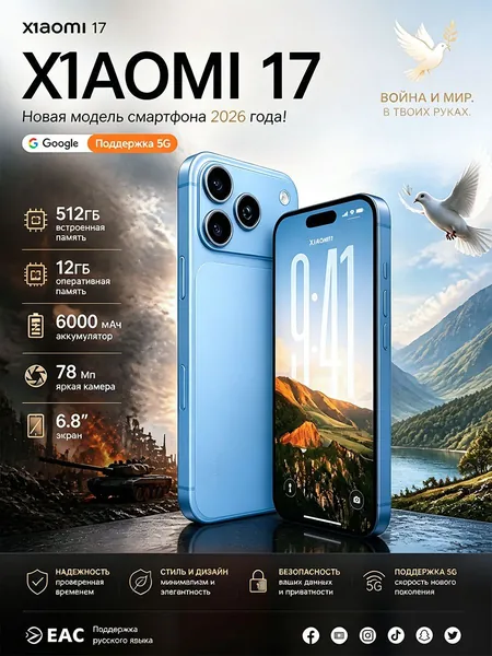 Смартфон Смартфон i17 Pro Max Global 12+512 ГБ, Android 10, большой объем памяти, HD-дисплей, смартфон для пожилых и детей, черный Global CN 12/512 ГБ, Nano-SIM CN 12/512 ГБ, Nano-SIM, синий