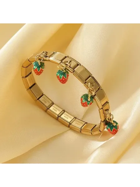 Браслет из нержавеющей стали с клубникой, Gold Style 3