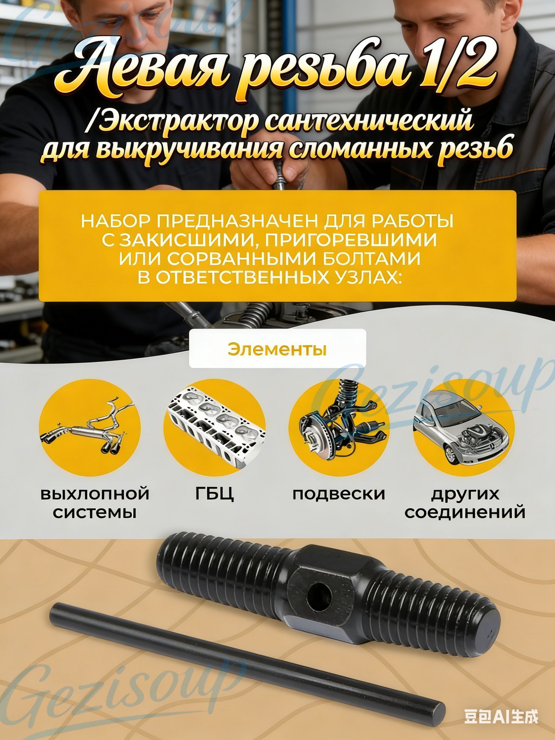 Экстрактор, левая резьба 1/2", 3/4"/Экстрактор сантехнический для выкручивания сломанных резьб