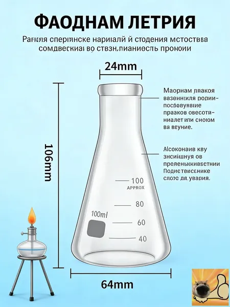 1 шт./100 мл/Коническая бутылка из боросиликатного стекла высокого качества, подходит для проведения базовых химических и биологических экспериментов в средних школах и университетах.