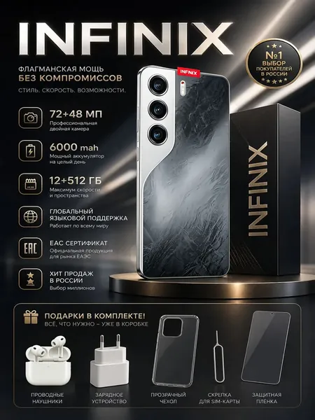 Смартфон Смартфон Note HOt 60i Russia Edition с поддержкой 5G и большим 6,8-дюймовым HD-дисплеем, устойчивым к ударам и влаге. Обладая мощными игровыми возможностями, он станет исключительным подарком. Номер модели: 60i, с номером сертификата EAC EU 12/512 GB. CN 12/512 ГБ, Nano-SIM, черный, черный матовый