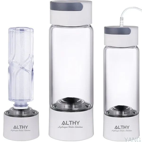 Водородная бутылка, Генератор водородной воды, ALTHY H2-CLASSIC1, Standard DuPont SPE & PEM Двухкамерная технология, стеклянный корпус, Портативный ионизатор воды