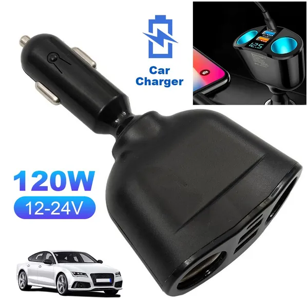 Универсальное автомобильное зарядное устройство с двумя USB-портами и цифровым дисплеем, поддержка Quick Charge 3.0