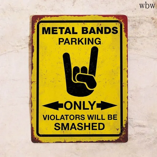 Информационная табличка с надписью Metal bands parking only, для декора дома на стену в винтажном стиле , оригинальный подарок членам рок группы на 8 марта/ 23 февраля, металл, 20х30см.