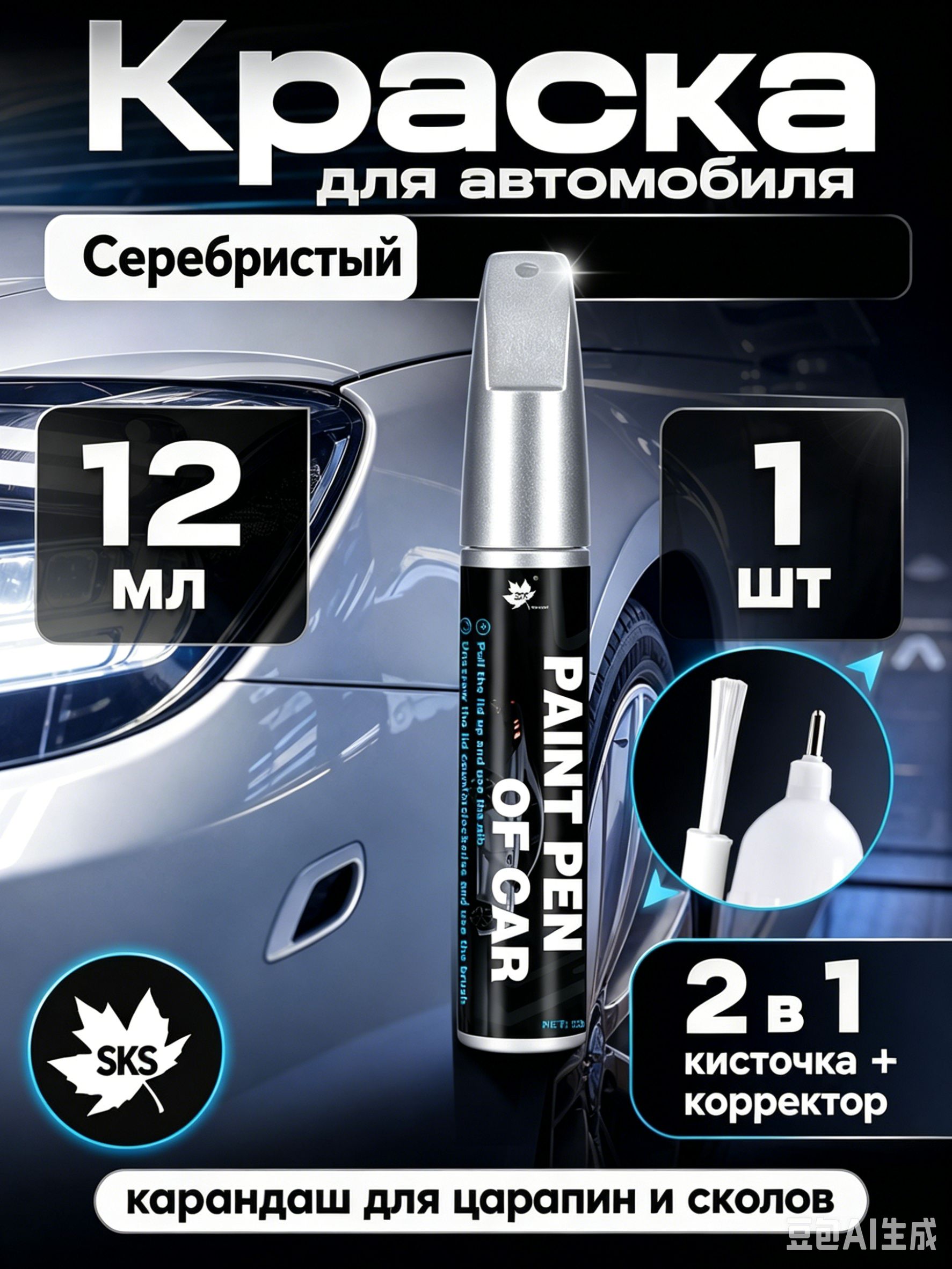 Средство для ремонта царапин, цвет: серебристый, 12 мл, 1 шт.