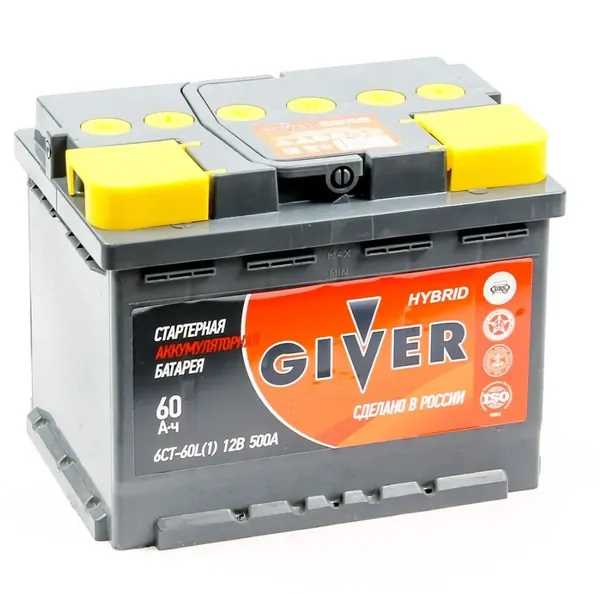 GIVER Аккумулятор автомобильный, 60 А•ч, Прямая (+/-) полярность