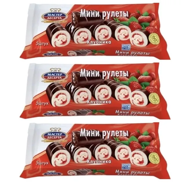 Мастер Десерта Мини рулеты Клубника, 175 г, 3 уп.