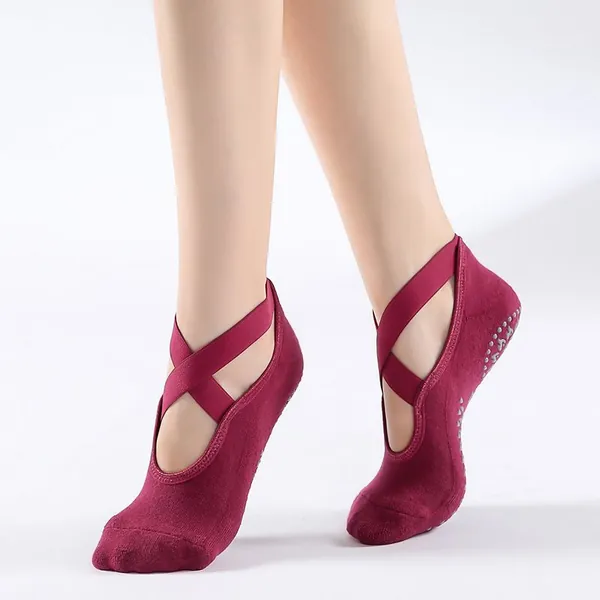 Носки AimClothing женские Нескользящие носки для йоги, осенне-зимние носки из плотного хлопка для пилатеса с открытым подъемом, для занятий танцами в помещении, для фитнеса для взрослых, женские носки, 1 пара