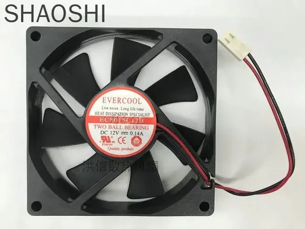 Новый вентилятор с двойным шариковым подшипником EVERCOOL EC8015L12B, DC 12V, 0.14A, 80x80x15 мм для малых инверторов, сервоприводов, промышленных плат управления и усилителей мощности