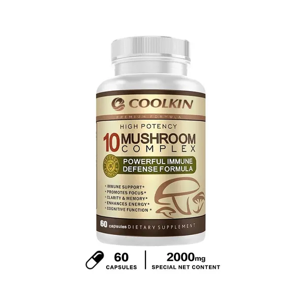Coolkin Premium Formula Высокоэффективный комплекс из 10 грибов - укрепляет иммунитет, улучшает концентрацию внимания, память и когнитивные функции, а также поддерживает энергетический уровень.