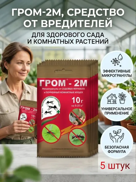Гром 2 от муравьев и мошек, 5шт по 10 гр