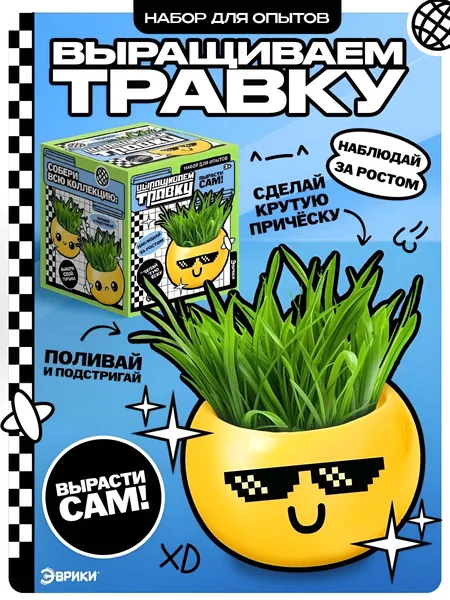 Опыты и эксперименты, "Выращиваем травку", набор для выращивания, растения для дома