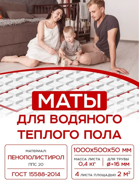 Маты для теплого водяного пола 4 листа