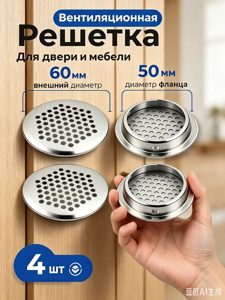 Решетка дверная вентиляционная круглая из металла, для естественной циркуляции воздуха в помещении