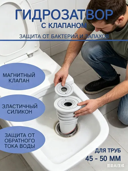 Гидрозатвор для канализации силиконовый универсальный 32-50 мм; обратный клапан для слива и защита от запаха, бактерий, насекомых для кухни, ванной и стиральной машины, антибактериальное покрытие