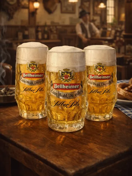 Набор пивных кружек 200 мл 3 шт Bellheimer /Siber Pils винтажный, стекло, 12.5 см, Германия, 1970-80 гг.