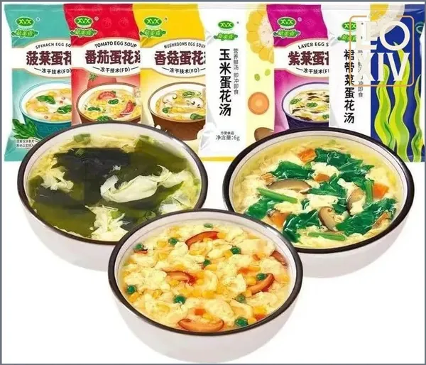 Вкусный набор овощных супов 7 вкусов 6 г/пакете: сублимированные супы - кукурузный, с морскими водорослями и шпинатом, питательный из диких трав; полезная замена приему пищи на завтрак.