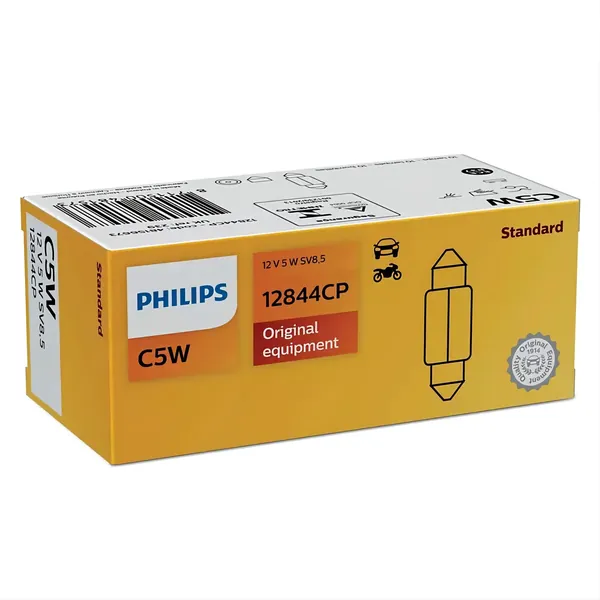 Philips Лампа автомобильная C5W, 1 шт. арт. Philips C5W, T10,36мм, 38мм, 43мм, 12854, 12864, 12866, 5Вт, 10Вт, лампа салона, лампа для чтения,оригинальная лампа, внутреннее освещение авто, пластинчатый светильник (1 лампа)
