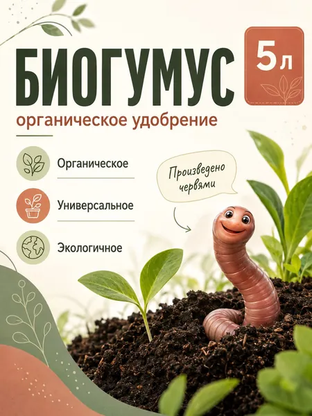 Верми Удобрение 5 л натуральное органическое удобрение, универсальное для рассады, цветов, сада и огорода