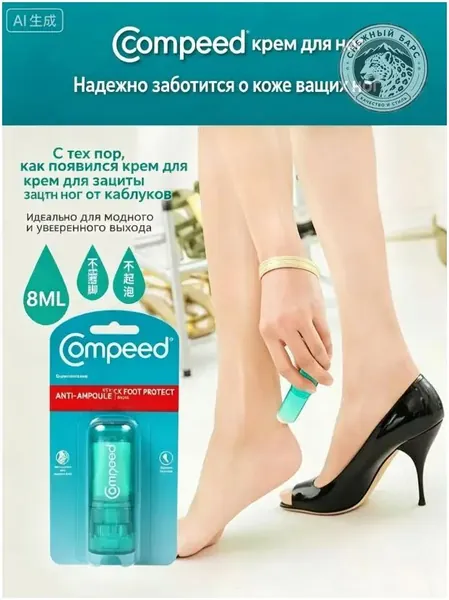 Качественный крем Compeed из Германии для пяток, увлажняющий уход за стопами, а также премиумкарандашпластырь против мозолей, которым предотвращается растрескивание и антифрикция, боль устраняется, ле