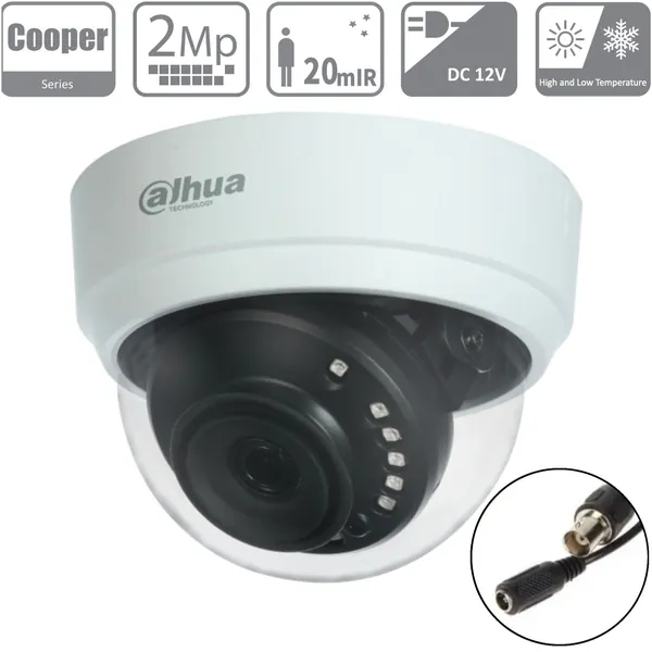 Dahua DH-HAC-D1A21P-0280B 2Мп 2,8 мм - камера видеонаблюдения HDCVI уличная, аналоговая купольная HDCVI-видеокамера для улицы с ИК-подсветкой, 1920x1080 Full HD, CMOS 1/2.7"