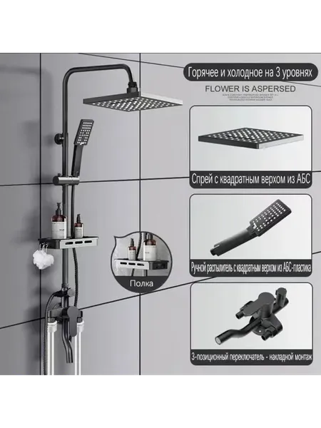 Душевой комплект черный матовый