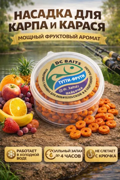 Насадка для рыбалки "Тутти-Фрутти", прикормка шайбы для карпа, карася, леща, холодная вода