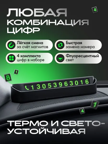 Автовизитка парковочная / номер телефона / парковочная табличка/визитка/визитка для номера телефона/Парковочная автовизитка в автомобиль черная пластиковая/карта с номером телефона на торпедо