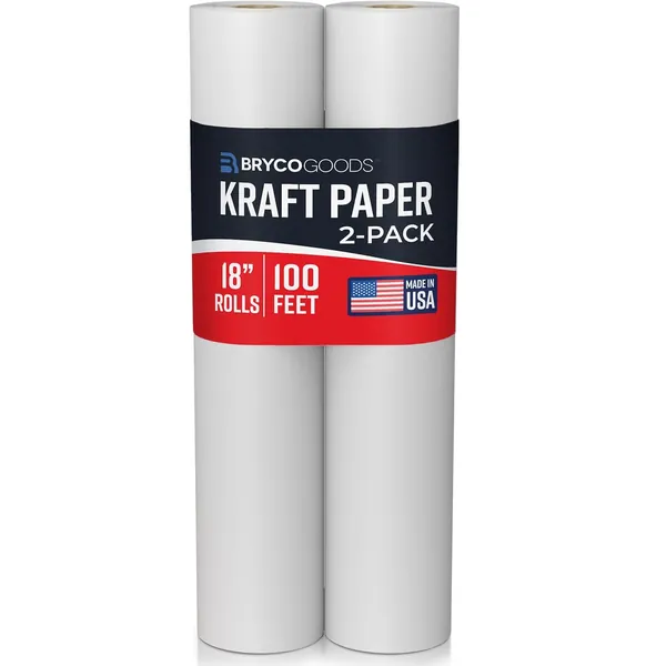 Рулон белой крафт-бумаги Bryco Goods - 36" x 100' (1200") - Сделано в США Баннерная бумага для рисования, использования на мольберте, на досках объявлений, для украшения стен, упаковки подарков и
