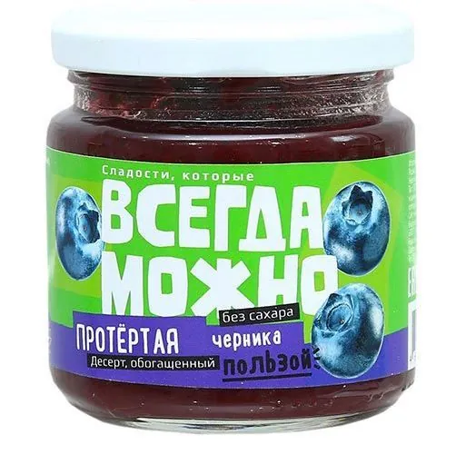 Протёртая ягода Всегда можно черника 200