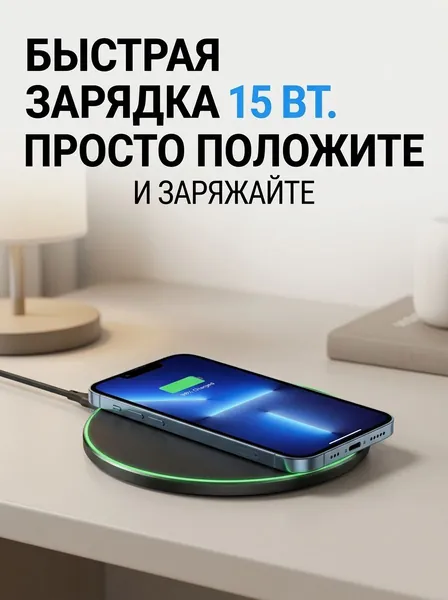 Круглый беспроводной держатель для зарядки база с быстрой зарядкой 15W, адаптивная LED-станция беспроводной зарядки, подходит для iPhone 17/16/15/14/13/12-Samsung S25/S24/S23/S22/S21