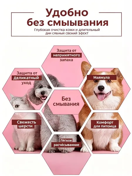Очищающая пенка для животных Без смывания, антибактериальная, аромат Белый чай, 180 мл