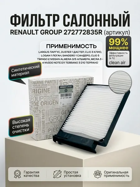 Фильтр салонный Largus Ларгус, Duster 1 Дастер, Clio 3 Клио, Logan 1 Логан, Sandero 1 Сандеро, Clio 3 Twingo 2 NISSAN Almera G15 Альмера, Micra 3 - 4 Note E11 Terrano 3 D10 Террано
