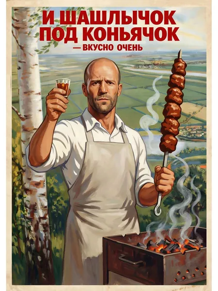 Постер " Стэтхем шашлык коньяк". 30*21 см.