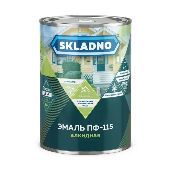 Эмаль алкидная универсальная ПФ-115 Skladno для дерева и металла, для внутренних и наружных работ, глянцевая, гладкая, 0,8 кг, синяя