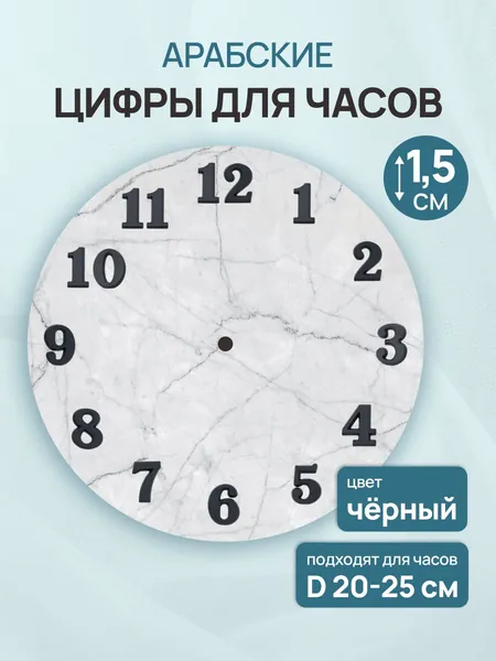 Цифры арабские для часов, h 1,5 см, Айрис, черный