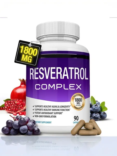 Resveratrol Supplement 1800 mg Антиоксидантный комплекс Мощные натуральные капсулы с транс-ресвератролом для здорового старения, поддержки иммунитета и работы мозга Для мужчин и женщин 90 капсул