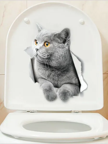 Наклейка для украшения туалета милого серого котенка