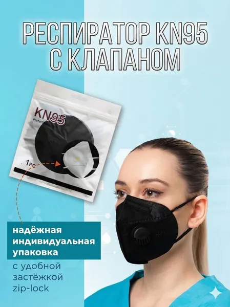 Универсальный тканевый респиратор KN95 с классом защиты FFP2 от пыли и мелких частиц, удобным дыхательным клапаном и мягкими резинками для строительных работ и медицинских учреждений