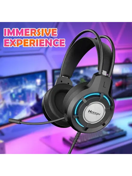 Проводные наушники для игр с LED подсветкой, глубокий бас