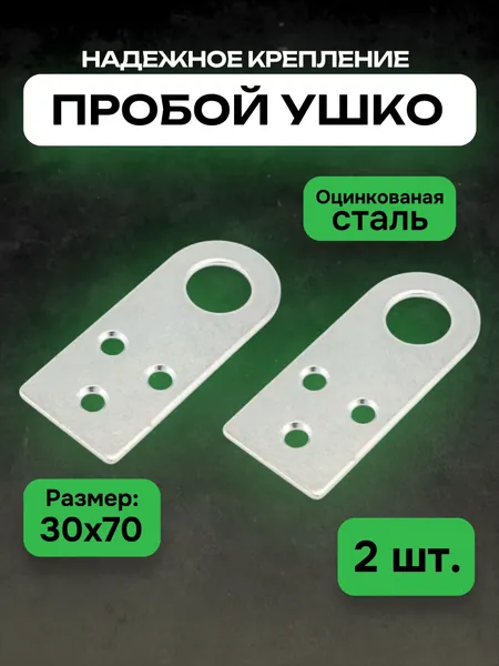 Пробой-ушко прямое / крепление для навесного замка / проушина Металлист 30x70 мм, цинк, 2 шт