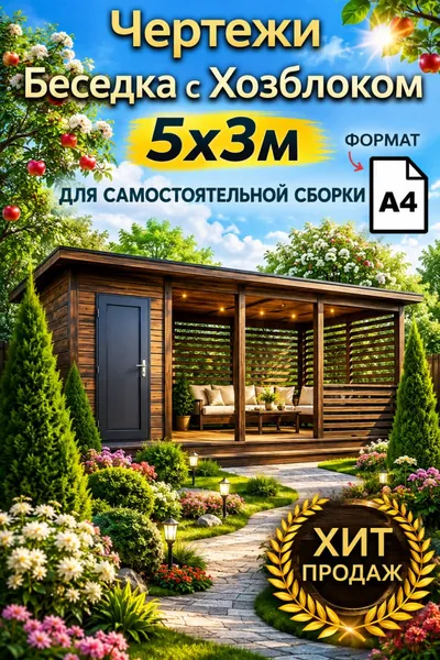 Проект беседки 5х3 с хозблоком