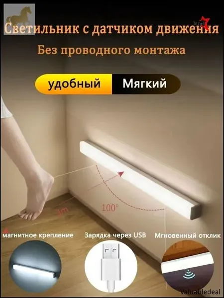 Премиальный автономный светильник с детектором движения, бестселлер для настенной или напольной установки в прихожей, питается от батареек и предлагает три режима работы со световым потоком 120 люмен